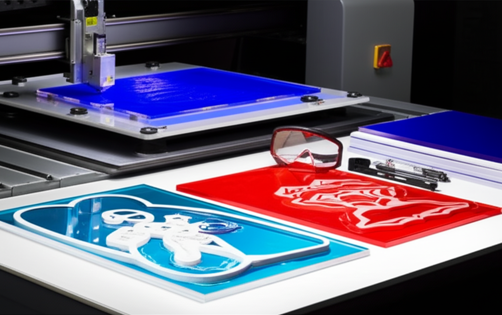 Tri-layer acrylic engraving samples showing precision and contrast